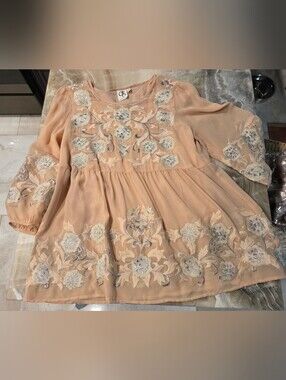 Anthropologie One September Peach Embroidered Top